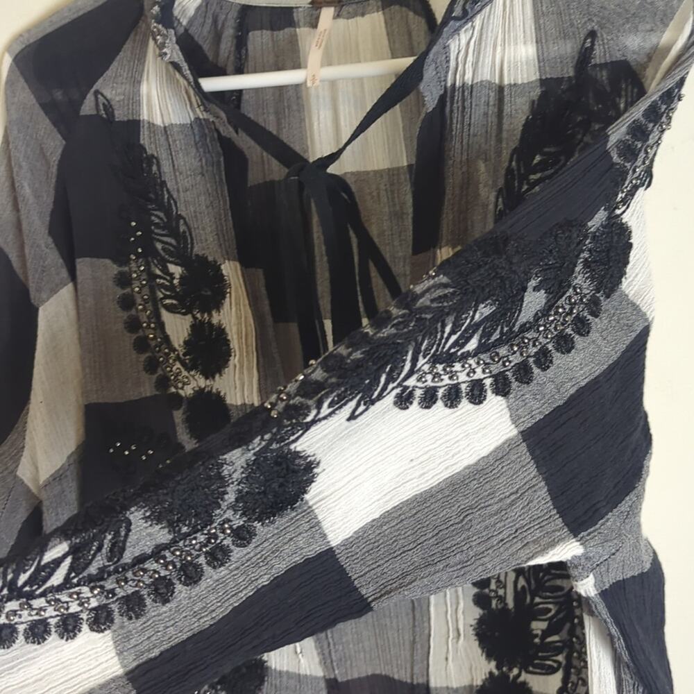 Free People Fall Festival Embroidered Jeweled Plaid Tunic Women's Size Small - Picture 10 of 12